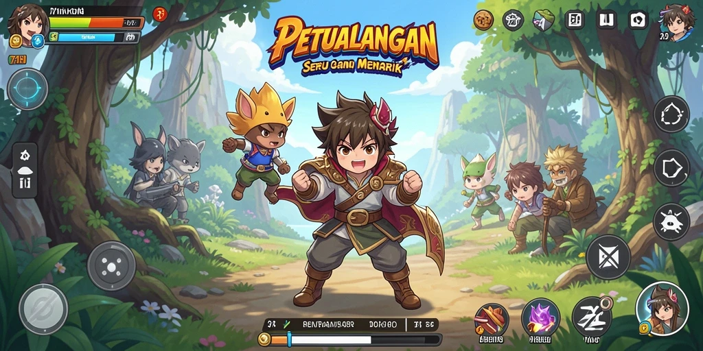 Tangkapan layar gameplay 71H yang penuh warna dan karakter anime.