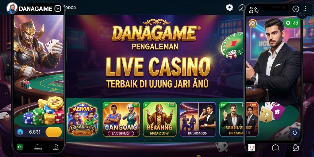 Screenshot utama DANAGAME menampilkan dealer langsung dan permainan kasino yang mendebarkan.