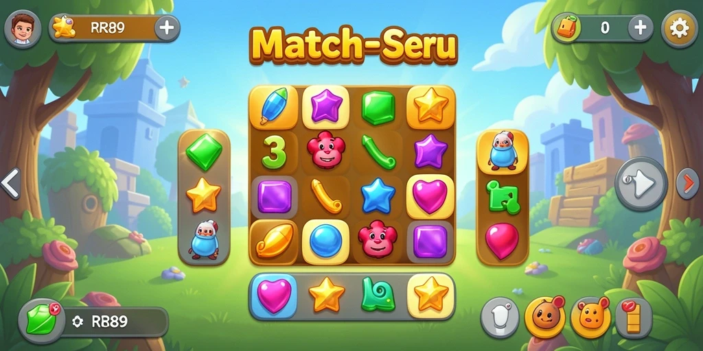 Tampilan gameplay RR89 yang menarik dengan elemen Match-3 yang seru.