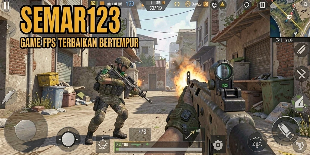 Screenshot SEMAR123 menampilkan aksi menembak seru dalam pertempuran FPS.