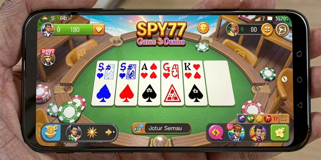 Screenshot gameplay SPY77 menampilkan suasana permainan Domino yang seru dan interaktif.