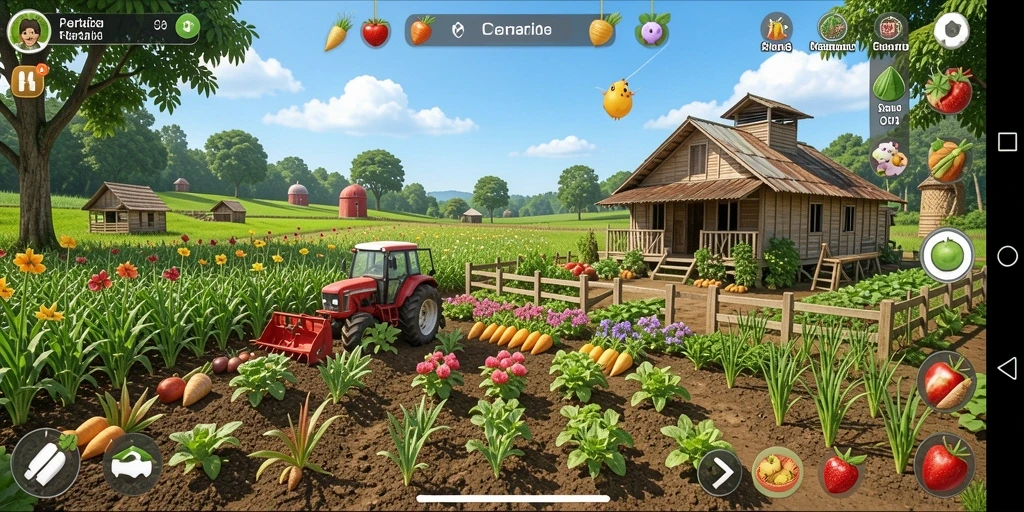Tampilan visual menarik dari gameplay <strong>V07</strong> saat merawat kebun pertanian.